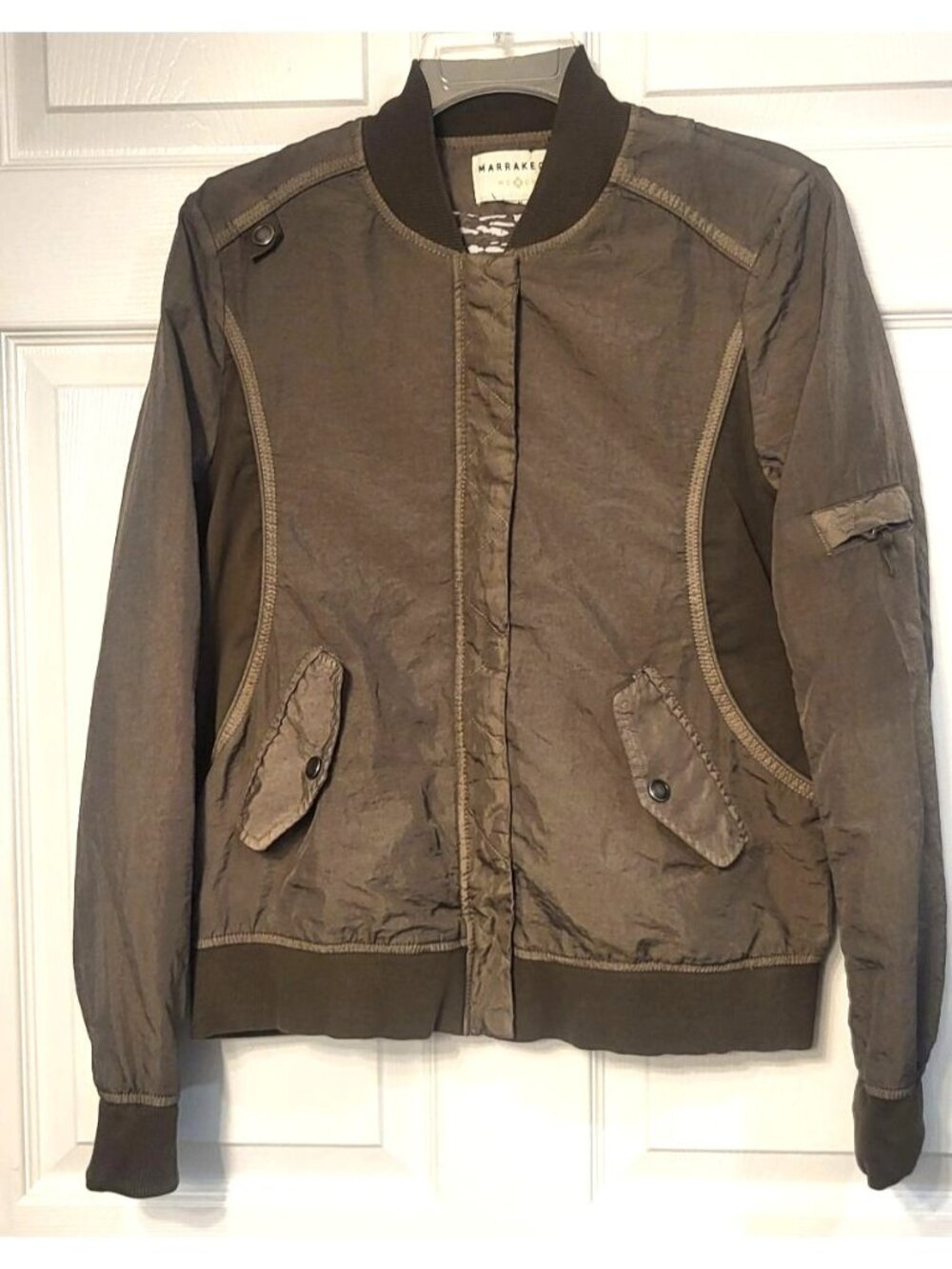 Marrakech Womens Dark Green Full Zip Snap Bomber Jacket M Pockets